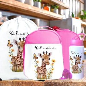 Ensemble personnalisé de bouteilles d'eau à imprimé girafe, sac à dos d'école pour enfants, kit en PE à imprimé lapin, sac à lunch pour enfants, kit de natation, ensemble pour la rentrée