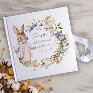 Livre d&#39;or personnalisé pour baby shower floral printanier : livre de souvenirs Satin Touch