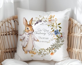 Personalised Classic Rabbit Christening Cushion | Custom Baby Gift | Nursery Decor | On Your Baptism Pillow