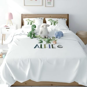 Personalised Dinosaur Watercolour Duvet Cover Set, Custom Name T-Rex Bedding