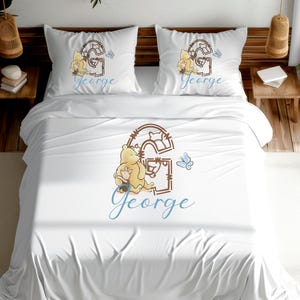 Juego de funda de edredón individual o doble personalizado único clásico con diseño de oso Pooh para niños, funda de almohada con diseño de letras a medida, artículo para dormitorio de niños pequeños.