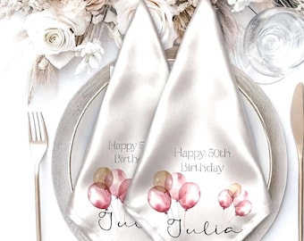 Personalised Birthday Napkins, Custom Party Table Decor, 50th Birthday Celebration, Watercolour Balloons Napkin Set, Event Tableware