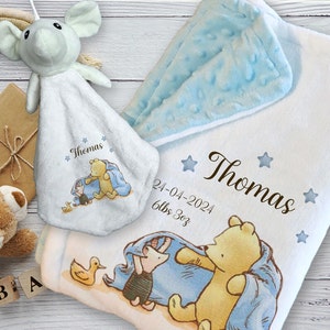 Personalised Pooh bear birth details blanket, quality toddler comforter, birthday idea , baby shower gift,
