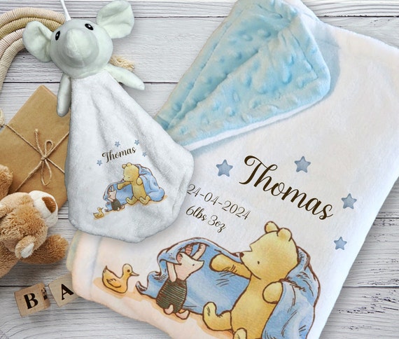 Personalised Pooh Bear Birth Details Blanket Quality Toddler Comforter Birthday Idea Baby Shower Gift Etsy Canada