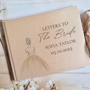 Libro de visitas personalizado de tapa dura de satén dorado, elegante álbum de fotos, libro de recuerdos de diseño único, planificador de bodas para la novia