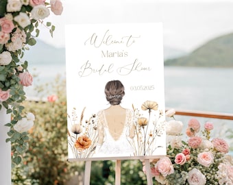 Personalised Bridal Shower Welcome Sign: A3 Elegant Floral Hen Party Decor