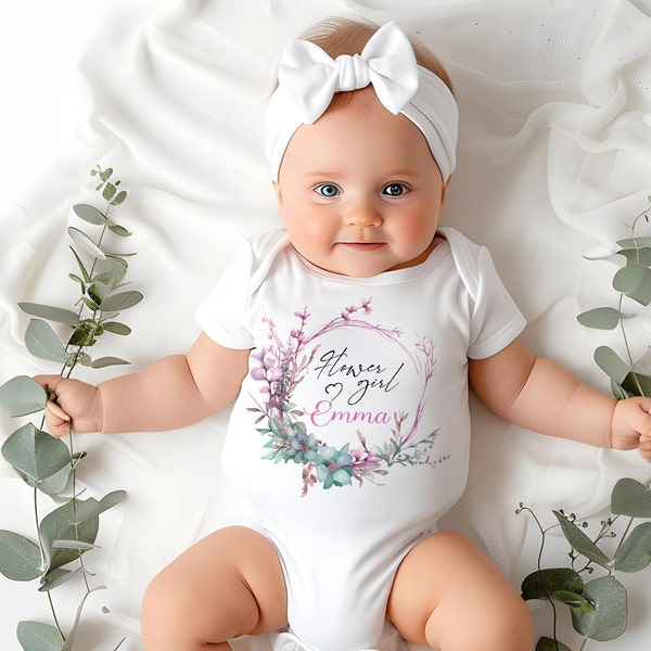 Flower girl baby grow bib Set, personalised flower girl vest, wedding girl bodysuit, Quality baby gift ,Baby shower Gift