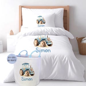 Personalized Tractor Duvet Cover Set with soft pillowcase,  farmers Microfiber Bedding set optional basket