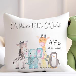Cojín de bebé personalizado con estampado de safari: funda de almohada suave, regalo de cumpleaños