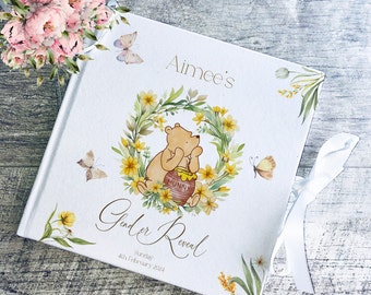 Personalised pooh gender reveal guestbook,  baby shower photo book, memorial keepsake scrapbook,