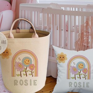 Personalisierte Regenbogen Druck Spielzeug Filz Korb SET, Kinder Blumen Aufbewahrungsbox, Kinderzimmer Wand Taschen, Boxen Behälter für Baby Artikel, Organizer