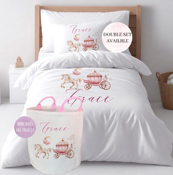 Personalized Pink Fairy Carriage Duvet Cover Set: Princess Castle