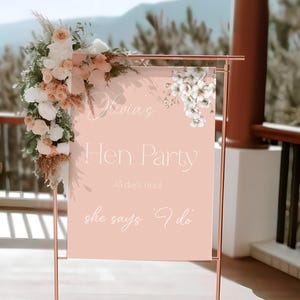 Letrero floral personalizado para despedida de soltera con temática ROSA, decoración de pared para fiestas, póster de bienvenida impreso en tamaño A3.