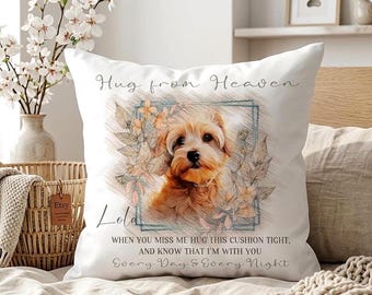 Personalised Dog Photo Memorial Cushion optional book: Memory Gift ,Hug from heaven quote pillow