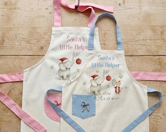 Kids Christmas Apron, Personalised Baking Apron, Custom Toddler piny, Santa's Little Helper, Santa Animal Holiday Gift