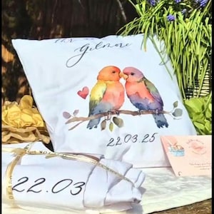 Personalisierte Liebe Vögel Aquarell Bettwäsche Set, Benutzerdefinierte Mr und Mrs Bedding, romantisches Jubiläumsgeschenk