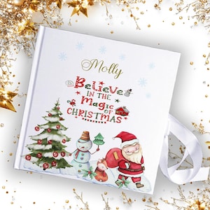 Libro de recuerdos navideño para niños con tema festivo personalizado, cuaderno de bocetos con impresión de Papá Noel, libro de fotos navideño, regalo festivo, álbum de recortes,
