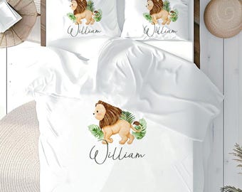Personalised Lion Duvet Cover Set toy basket toddler Jungle Safari Bedding toddler room item