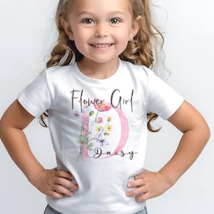 Camiseta floral inicial personalizada para niña de las flores, top de boda personalizado, camisetas de propuesta de niña, top de fiesta temática de otoño, regalo de recuerdo
