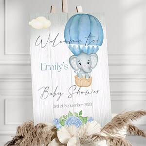 Elefante Baby Shower impreso signo de bienvenida, tarjetas de invitación de póster, telón de fondo de elefante, signo de bienvenida de revelación de género, cartel de Baby Shower,