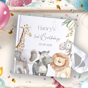 Personalizza l'album di ritagli di compleanno per bambini con copertina rigida e stampa Safari, l'album fotografico, il blocco note della giungla, l'album di qualità