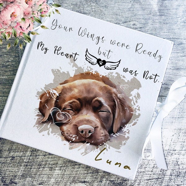 Photo personalised dog memorial photo book, velvet hard cover album, pet loss gift, notepad