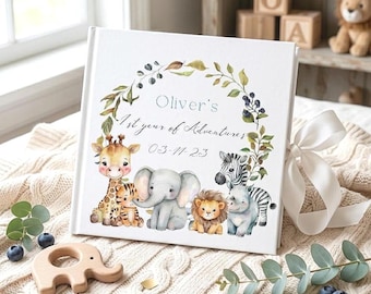 Custom Safari Birthday Guestbook | Personalised Wild One Jungle Theme Book | 1st Year of Adventures