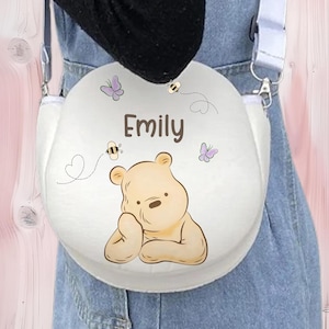Petit sac à bandoulière personnalisé à imprimé ourson, sac à bandoulière, sac à main pour fille, trousse de maquillage de voyage, idée cadeau de Noël