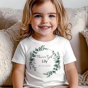 Personalized Flower Girl T-Shirt: Greenery Wreath Wedding Tee
