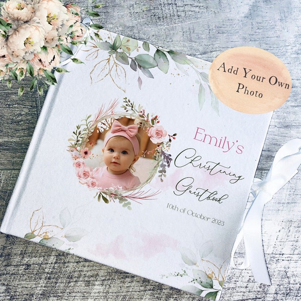 Personalised Own photo christening hard cover Guest Book, quality Photo Album, Memory scrap Book, first communion Guest Book