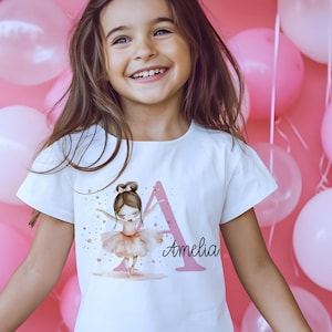 Camiseta personalizada para menina DANÇARINA, roupas com design inicial para crianças, camiseta para menina BAILARINA, aniversário personalizado para menina, presente de Natal,