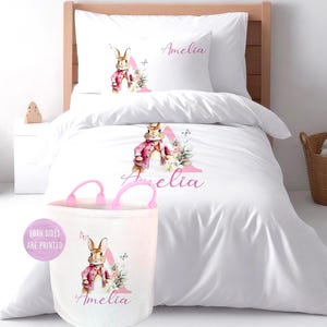 Personalized Bunny girl Duvet Cover Set, Custom Name pink initial Kids Bedding image 7
