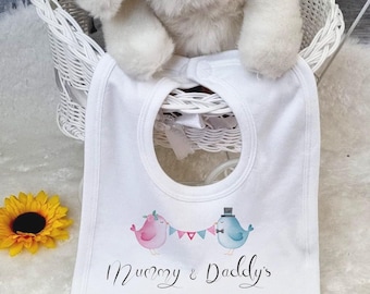 Personalised wedding Baby Bib, Love Birds print party Romper, Bridesmaid Gift