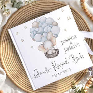 Personalised Elephant gender reveal velvet Guest Book, eucalyptus  Photo Album, hard cover  Memory Book,