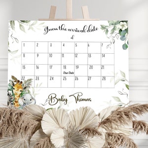 Safari Guess the Date A3 PRINTED POSTER, Babyparty Spiel Guess, Geschlecht enthüllen Partybanner, Guess Date Date Aktivitätsspiel, Duschschild