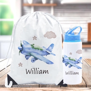 Sac d'école personnalisé en PE pour avion, bouteille de 600 ml, sac à dos de natation pour enfants, sac en PE pour fille et garçon résistant à l'eau