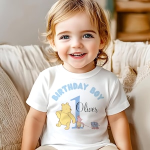 Maglietta personalizzata dell&#39;orsetto Winnie the Pooh, top con design per compleanno, magliette, magliette per bambini, regalo di compleanno unico, ricordo,