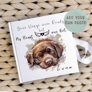 Photo personalised dog memorial photo book, satin hard cover album, pet loss gift, puppy lovers idea