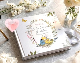 Personalized Pooh Bear Baby Shower Guest Book: Satin Hardcover Album 8x8inches with Welcome Sign