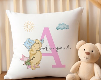 Personalised Pooh bear print pillow cover, kids bedroom pillow, nursery room decor, toddler gift
