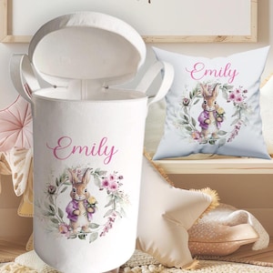 Personalisierte rosa Hase LARGE Filz Spielzeugkorb mit Reißverschluss, Kinder Aufbewahrungstasche, Kinderzimmer Artikel, Boxen Behälter für Baby Artikel, Spielzeug Wanne