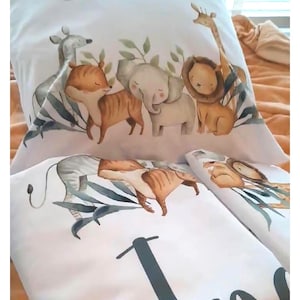 Personalised jungle animals duvet cover set, bespoke safari print pillow case, kids  bedding, bedroom item, nursery bedding