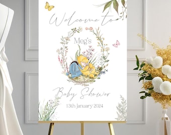 Personalised  Bear design baby shower  Welcome banner, floral wreath Baby Shower A3 poster, Gender Neutral Baby Shower sign, backdrop Sign