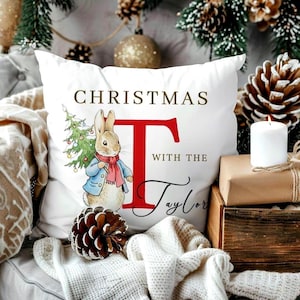 Almofada personalizada com tema de coelho de Natal e tema de árvore de coelho festivo