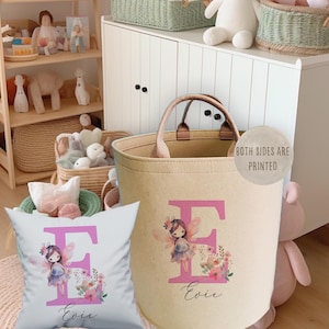 Personalisierter großer Filz Spielzeugkorb, Feendruck Kinder Aufbewahrungstasche, rosa Thema Kinderzimmer Artikel, Spielzeugkörbe für Babys