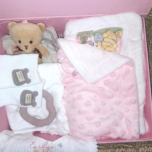 Personalised Pooh bear baby set: Nappy Caddy, Blanket, Bib, Sleepsuit