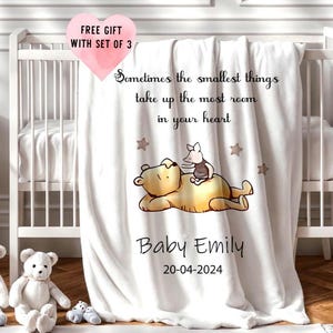 Personalised Pooh bear friend Blanket cushion, baby comforter with romper and nappy cuddy