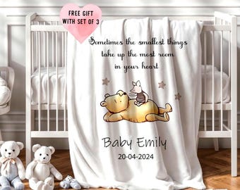 Personalisierte Pooh Bär Freund Decken Kissen, Babytröster mit Strampler und Windel Cuddy