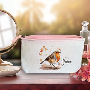 Customised Robin Print Mothers day Makeup Bag: Custom Felt Cosmetic Pouch