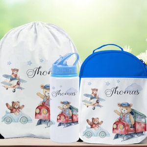 Bouteille d'eau personnalisée avec sac à lunch à imprimé train, boîte à lunch pour la rentrée des classes avec sac en PE, cartable personnalisé pour garçon